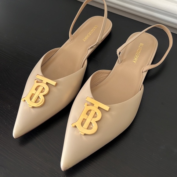Burberry Anderton TB Monogram Leather Slingback Point-Toe Ballerina Flat SZ 37 - Picture 3 of 9
